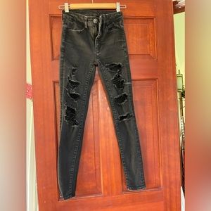 american eagle ripped black skinny jeans